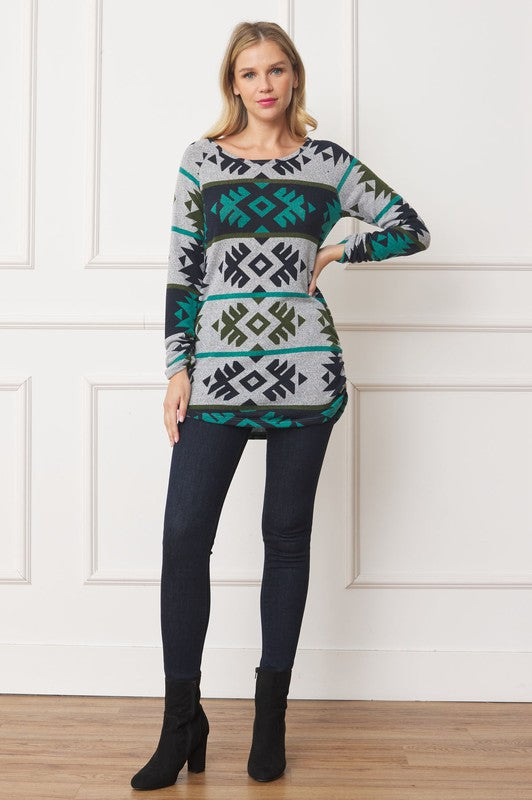 Aztec Shirred Side Accent Top