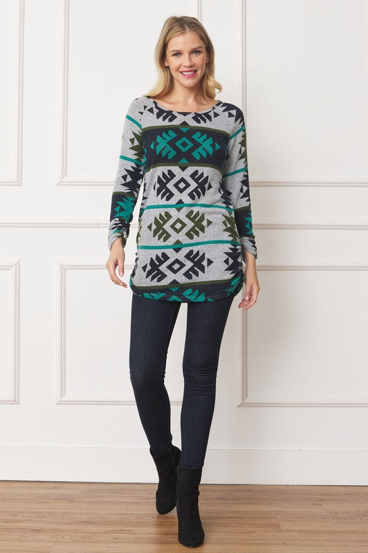 Aztec Shirred Side Accent Top