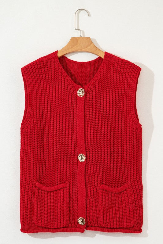 SPRING Textured Knit Buttoned Sweater Vest