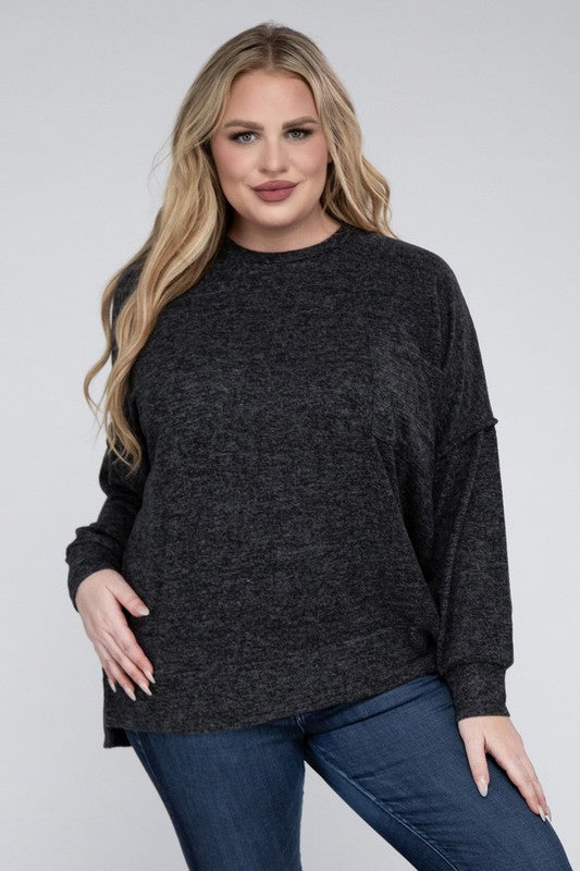 Plus Brushed Melange Drop Shoulder Sweater